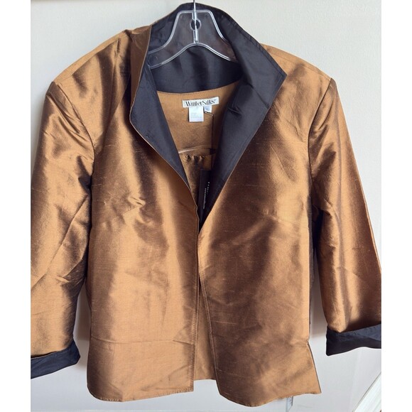WinterSilks XL NWT 100% Silk Blazer Jacket & Tank Top Set Gold/Black Luxury - Picture 4 of 16